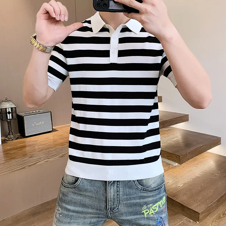 稻草人2025夏季新款高品质冰丝伊力特针织短袖时尚痞帅男专柜品质