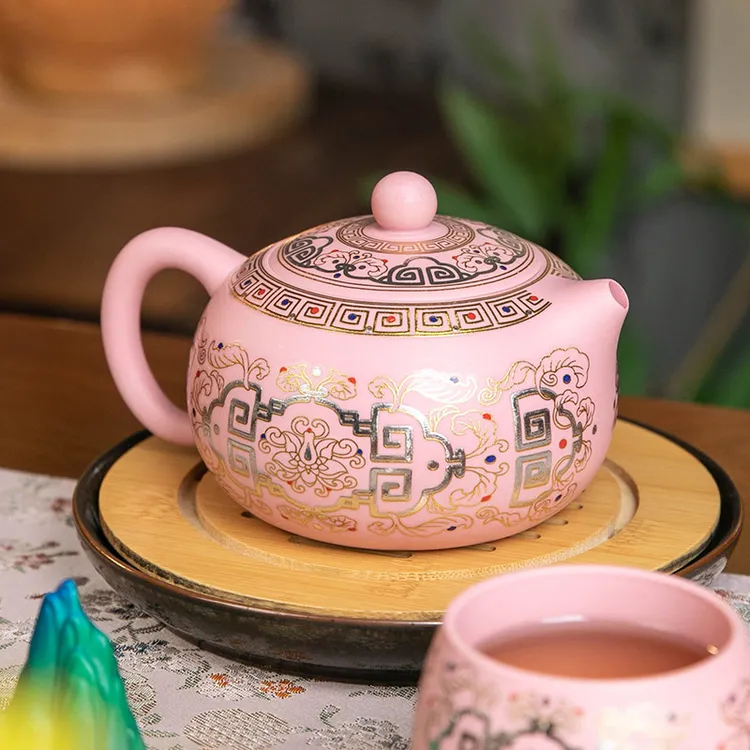 宜兴原矿高温段泥西施紫砂壶红粉佳人名家纯手工泥绘茶壶功夫茶具