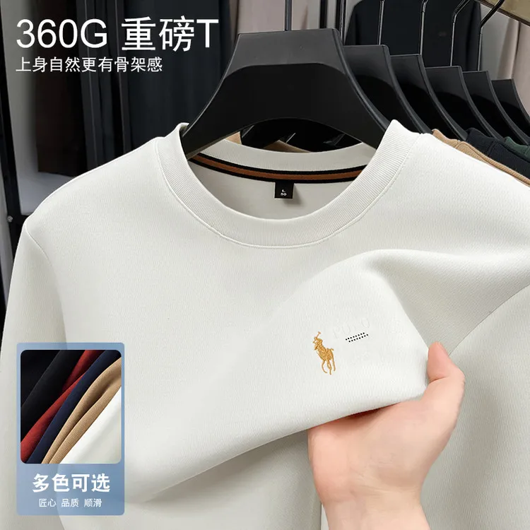 新款高端刺绣圆领加厚卫衣春秋男休闲宽松套头长袖T恤秋装打底衫