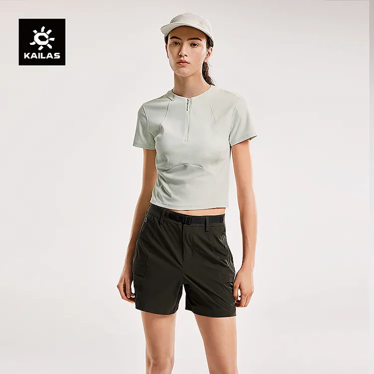 KAILAS凯乐石女款短袖立领半开胸吸湿速干修身时尚户外运动短袖