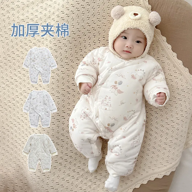 夹棉婴儿连体衣加厚保暖棉衣外穿棉服外出服新生儿宝宝衣服秋冬装