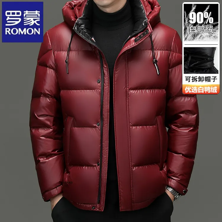 【可拆卸帽】罗蒙中年爸爸装红色喜庆羽绒服秋冬季时尚短款保暖外套