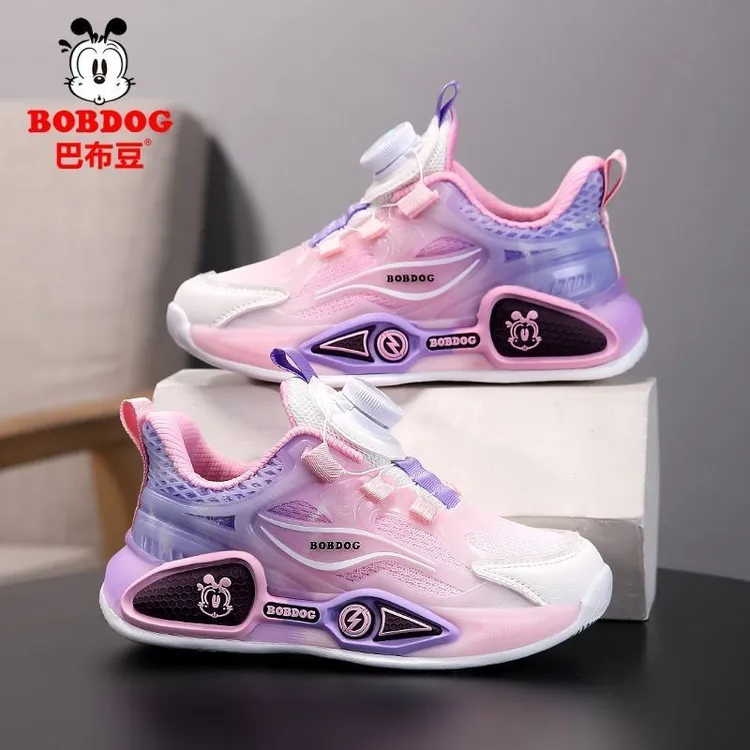 巴布豆童鞋女童运动鞋2025春夏透气网面鞋儿童防滑软底女孩跑步鞋