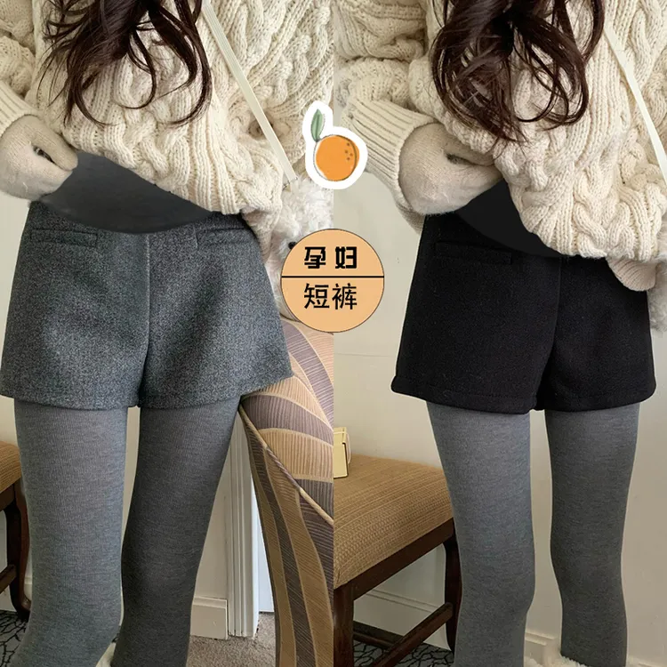 孕妇短裤毛呢秋冬季外穿托腹2025新款百搭时尚A字阔腿靴裤子时髦