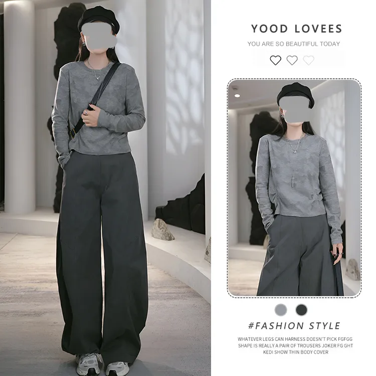 欧货时尚休闲套装女2025新款春秋气质减龄设计感高腰阔腿裤两件套