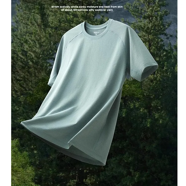 凉感科技面料夏季男士纯色体恤休闲运动速干透气插肩袖短袖t恤衫
