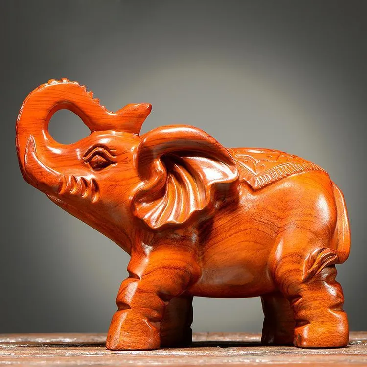 花梨木雕大象摆件一对象实木木头小象客厅玄关家居装饰木质工艺品