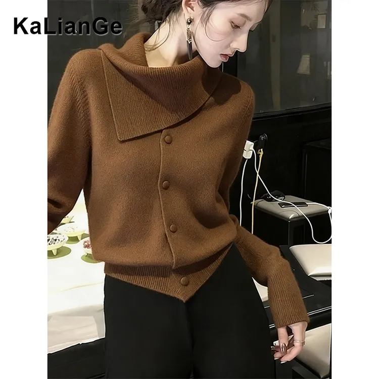 卡莲格/韩系高级感套头软糯毛衣女2025秋冬慵懒高领加厚保暖上衣