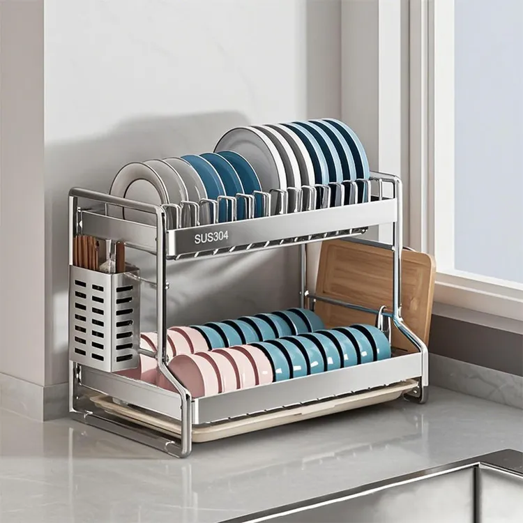 贺雅304不锈钢碗盘碟子收纳置物架家用厨房筷子篓砧板架沥水多层