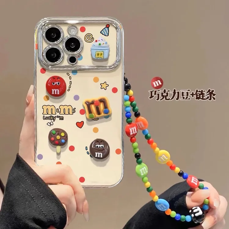 可爱立体M豆公仔带支架挂绳件适用苹果16/华为/vivo/小米oppo全包