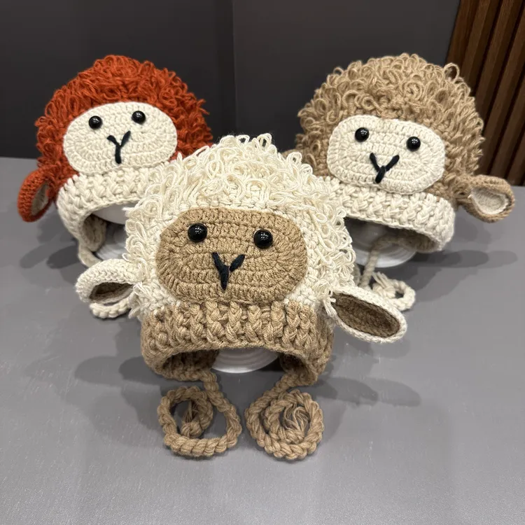 【可爱暴击】秋冬婴儿针织帽超萌可爱绵羊宝宝套头帽保暖护耳毛线帽