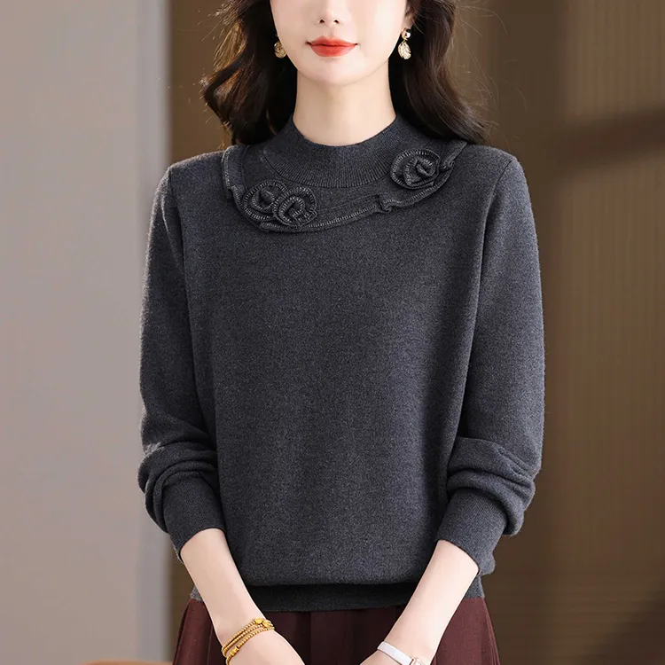 春秋大码洋气时髦针织衫女宽松遮肚子显瘦外穿毛衣内搭秋冬打底衫