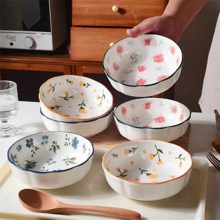 【2只6只】繁花2025新款网红面碗沙拉碗陶瓷甜品碗高颜值釉下彩