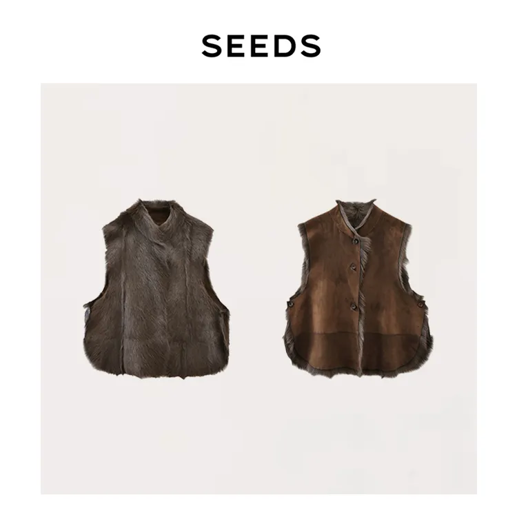 【凡戴克2.0】SEEDS双面穿小山羊羔长毛皮毛一体时髦皮草坎肩马甲