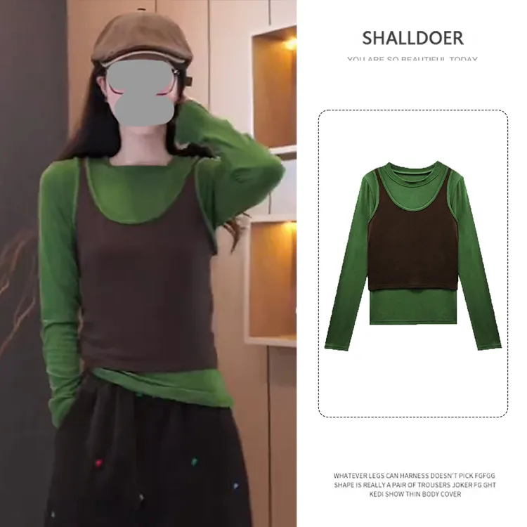 2025年早秋新款韩版时尚洋气设计感T恤女高级感拼色宽松显瘦上衣