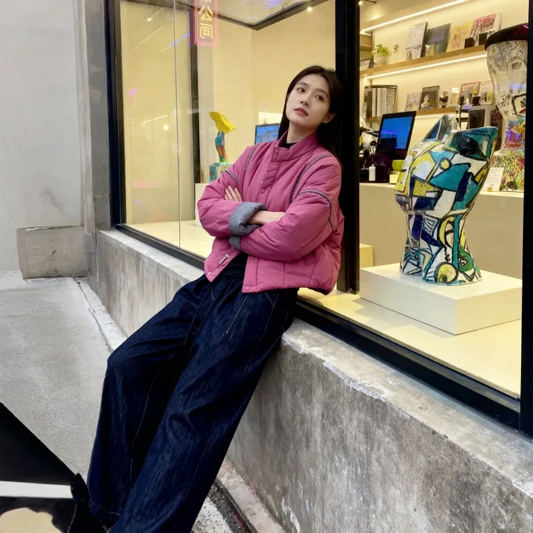 撞色拼接立领棉衣外套女2026秋冬季新款洋气宽松显瘦保暖短款棉服