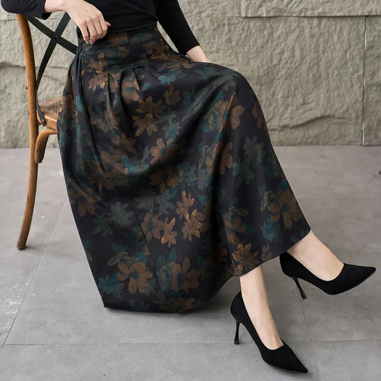 秋冬新款半身裙女复古松紧腰显瘦休闲时尚碎花A字大版裙