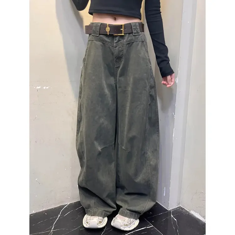 范范与凡凡【旋风满仓】秋季美式复古立体口袋宽松简约休闲拖地裤