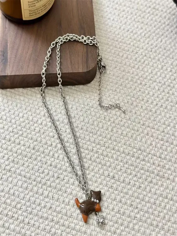 合金锆石吊坠 张奕然同款项链小猫咪可爱毛衣链小众复古高级感