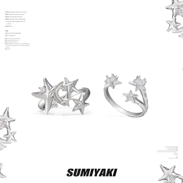 铜合金合成锆石戒指 SUMIYAKI 星星脑袋闭眼入的戒指 星星戒指