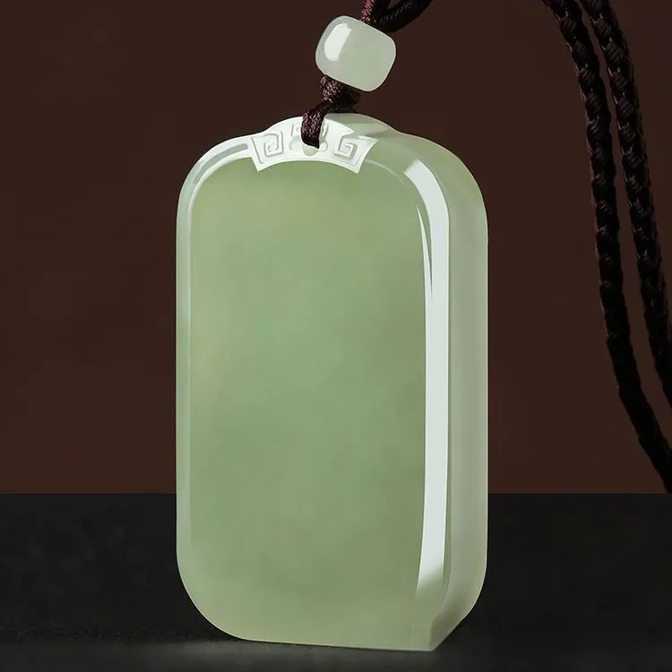 天然和田玉平安无事牌吊坠男女款玉石面包牌玉坠挂件