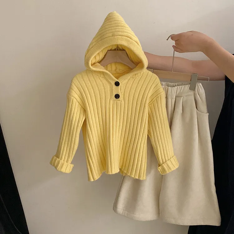 【安安家】女童韩版秋冬2025新款针织连帽上衣纯色中小童百搭R25603