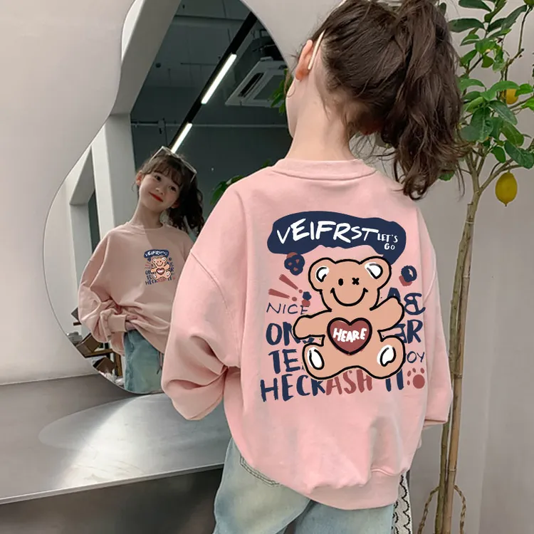 女童洋气时髦卫衣2025秋冬新款圆领加绒加厚宽松纯棉上衣服男童装