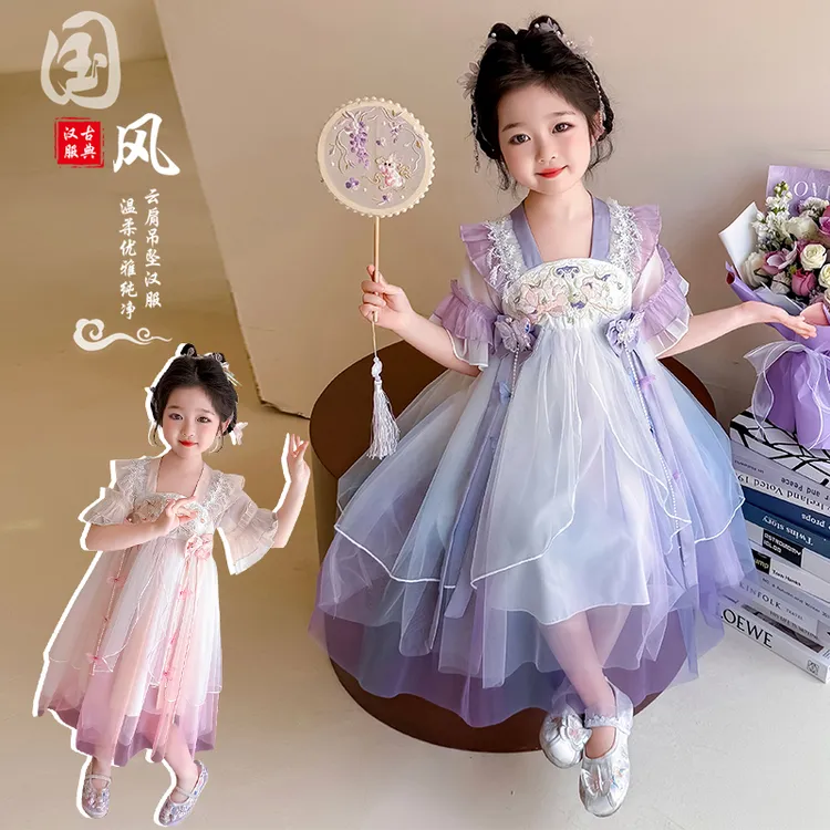 女童汉服连衣裙夏2025新款儿童古风改良夏季宝宝中国风古装公主裙