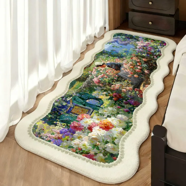 【60*160cm】法式复古南洋风卧室床边地毯轻奢高级感防滑毛绒地垫