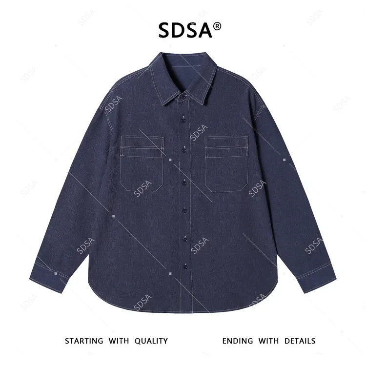 SDSA男士长袖t恤2025新款轻奢痞帅男装简约下摆不规则开衫衬衫