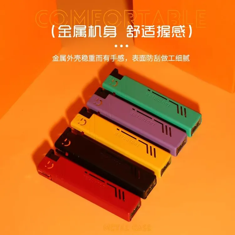 时尚方形金属套壳蓝焰直冲防风充气打火机个性简约