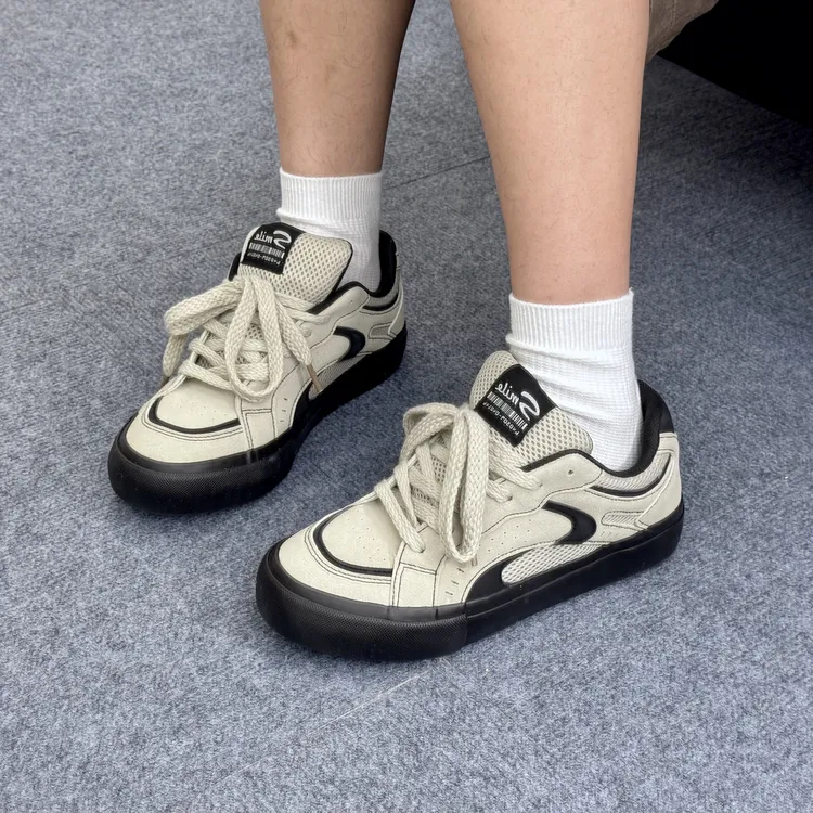 原创2025新款休闲鞋男生厚底复古透气板鞋面包鞋百搭小众鞋低帮