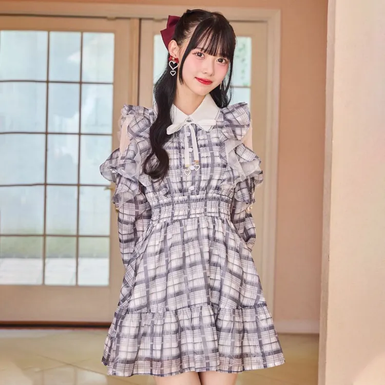 ROJITA · 格子印花露肩短款连衣裙(1533359现货)