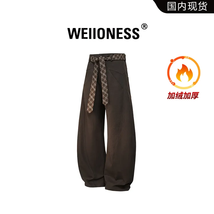 WEIIONESS高街立体休闲裤男款冬季保暖垂感轻奢大码加绒加厚长裤