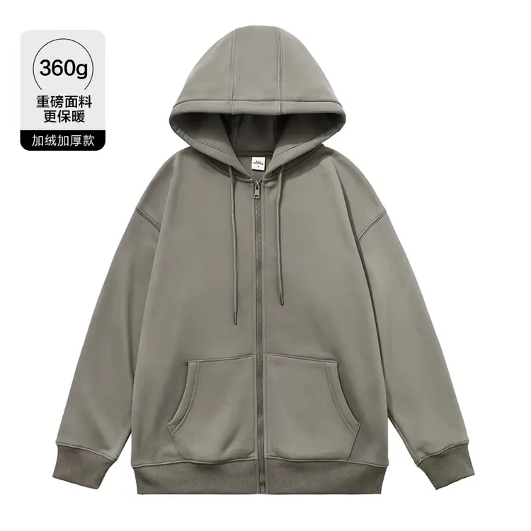 CALTOKROSA美式复古军绿灰新款开衫连帽卫衣男宽松休闲情侣外套女