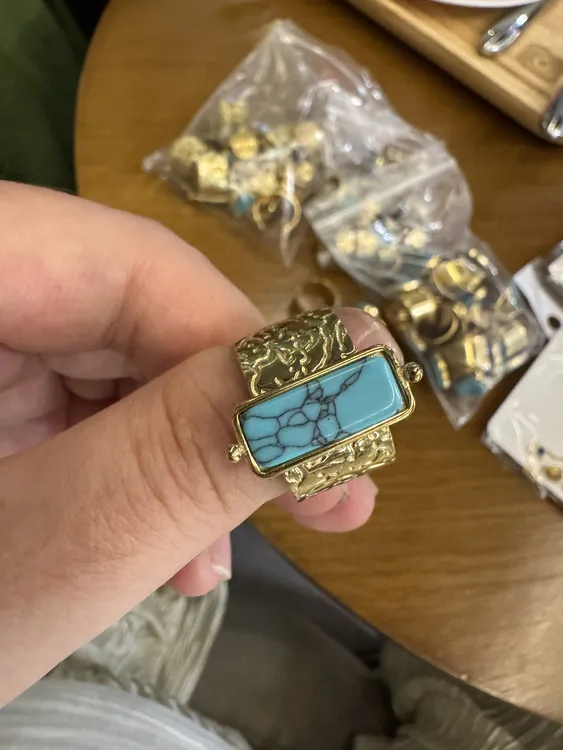 钛钢戒指 蓝色石头复古戒指