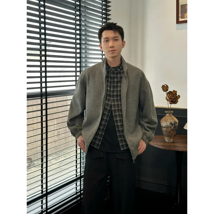  Winson|[层次感撞色拼接]秋冬设计感格子假两件翻领休闲夹克外套