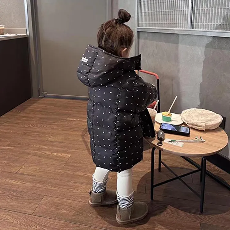 壹妈韩版童装女童羽绒服冬季洋气儿童中长款保暖加厚黑色连帽外套