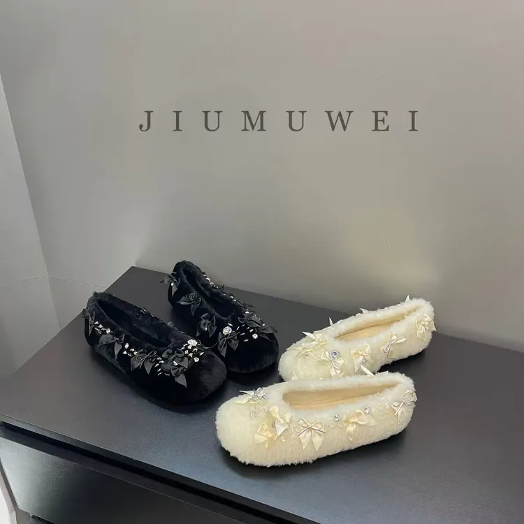 JIUMUWEI  时尚重工蝴蝶结平底棉瓢  5153  5163-5