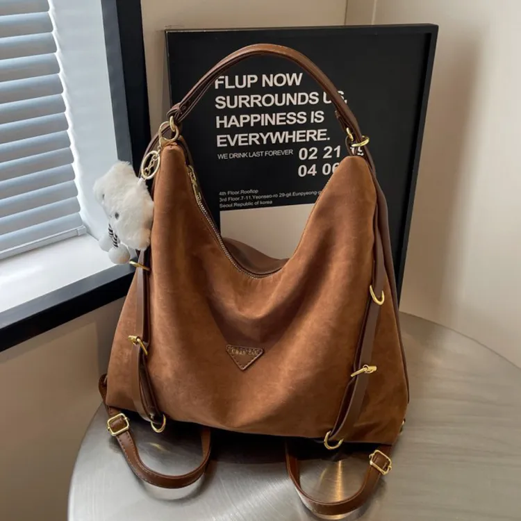 洋气休闲大容量多功能双肩包时尚女小众通勤背包百搭斜挎托特包