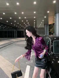【雅乔定制】魅影浓情 光泽感紫色蕾丝长袖缎面衬衫女DYZY-25087751