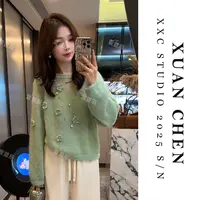 【清新薄荷】毛衣女款爆款2025新款洋气减龄花朵慵懒风毛衣女#8832