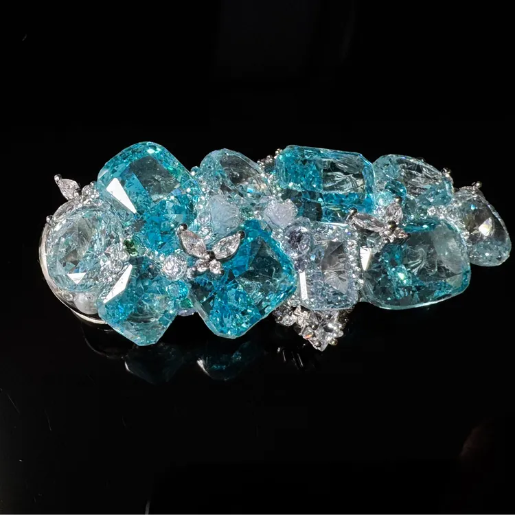 SHISU饰俗原创轻奢纯手工发卡礼物冰花切锆石饰品发夹钻饰送女生