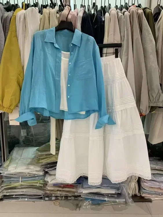 春夏简约翻领长袖衬衫女休闲苎麻短款纯色百搭上衣