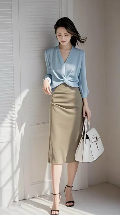 高级感蓝色上衣宽松独特气质上衣设计感小众优雅洋气半裙两件套