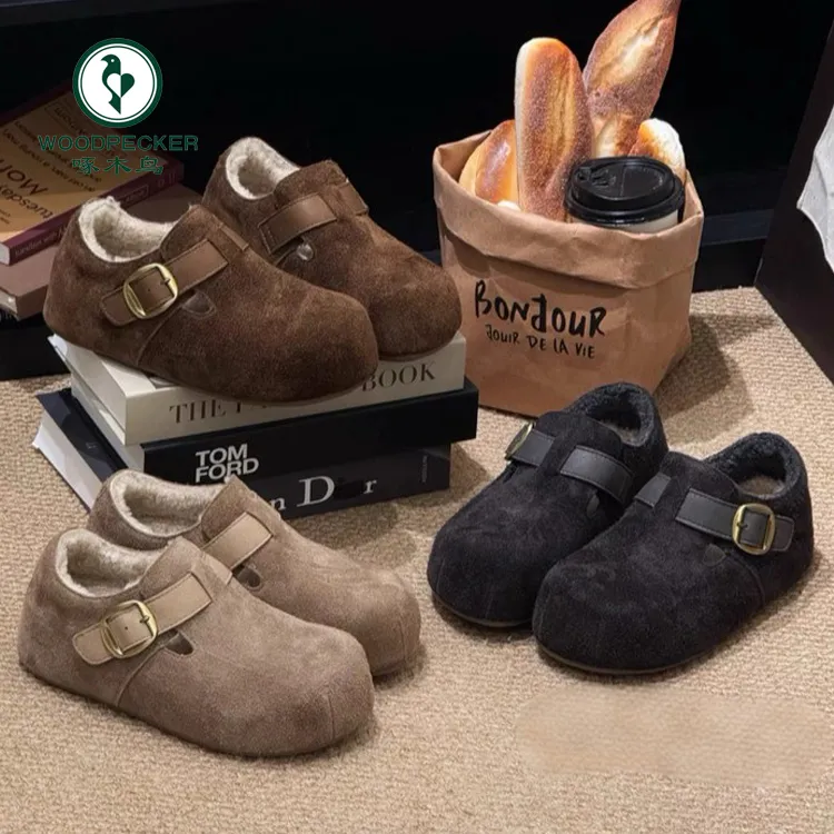 啄木鸟秋冬羊羔毛勃肯鞋2025新款厚底增高加绒加厚雪地靴保暖棉鞋