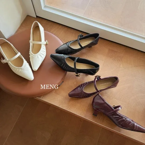 98-15玛丽珍鞋尖头单鞋鞋子低跟复古blokette