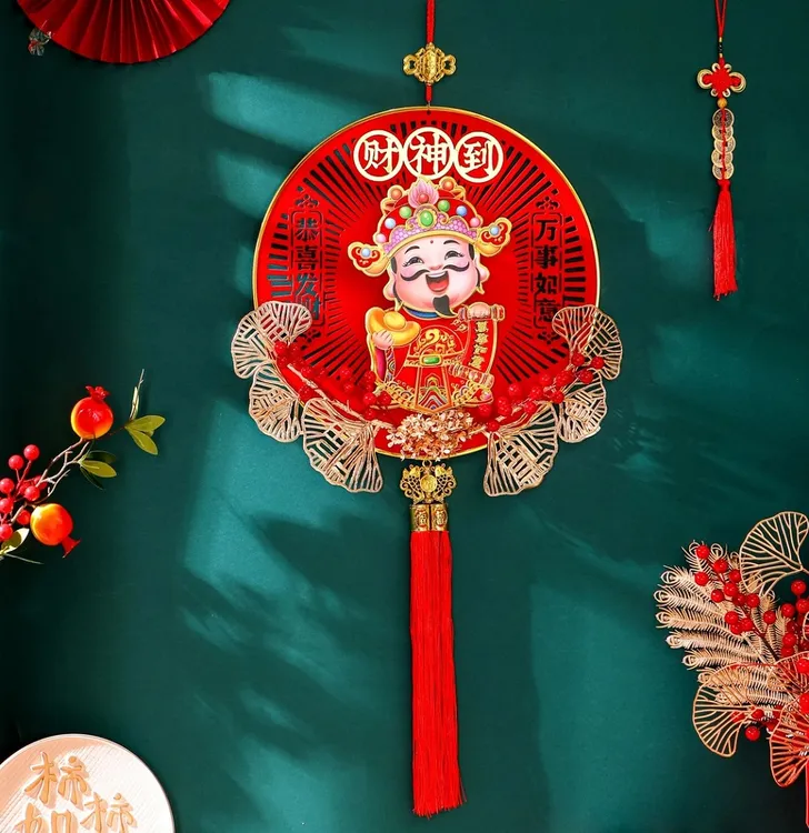 新房喜庆装饰财神爷挂件高档客厅挂件乔迁结婚立体中国结福字挂件