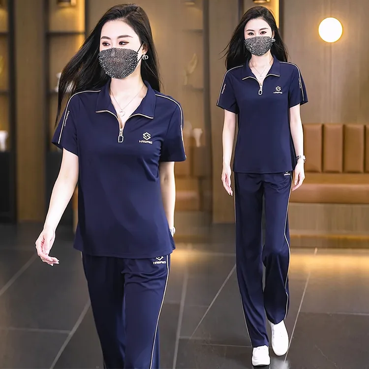 2025夏季休闲运动套装女舒适百搭宽松显瘦遮肉短袖时尚两件套