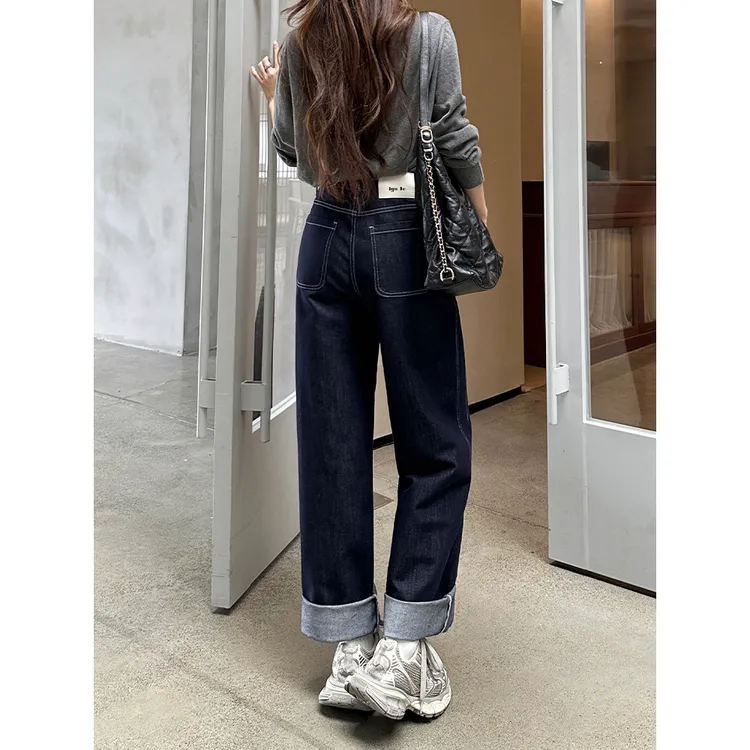 早秋弯刀裤女款爆款2025新款显高显瘦显腿长高腰百搭丹宁蓝牛仔裤